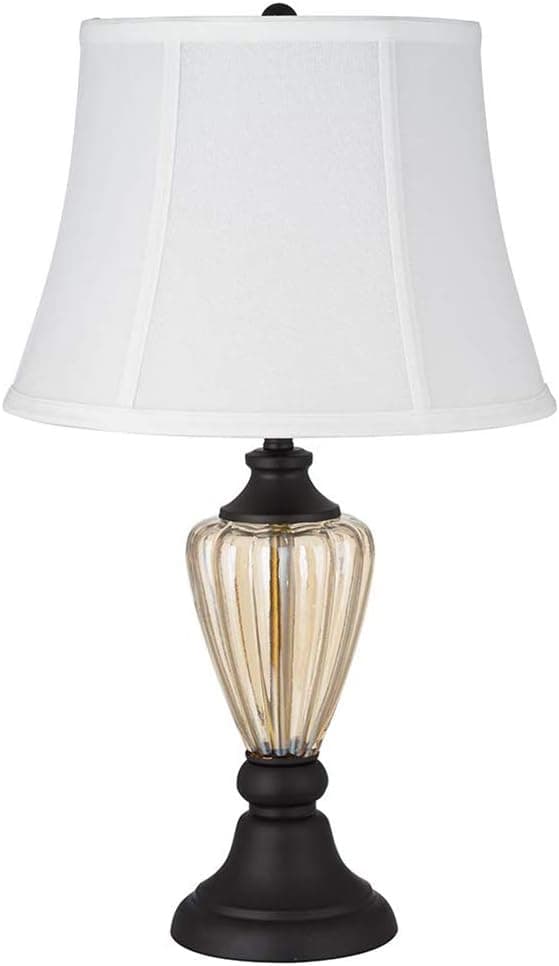 Ravenna Home Curved Glass Living Room Table Lamp with LED Light Bulb - 24.25 Inches, Bronze With Amber Glass