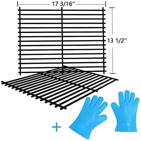 SHINESTAR Grill Grates Parts for Grill Master 720-0697 Nexgrill 720-0697 and More, Porcelain Coated Steel Grates Replacement Parts(17-3/16'' x 13-1/2'' each,Set of 2)-Include Grill Gloves