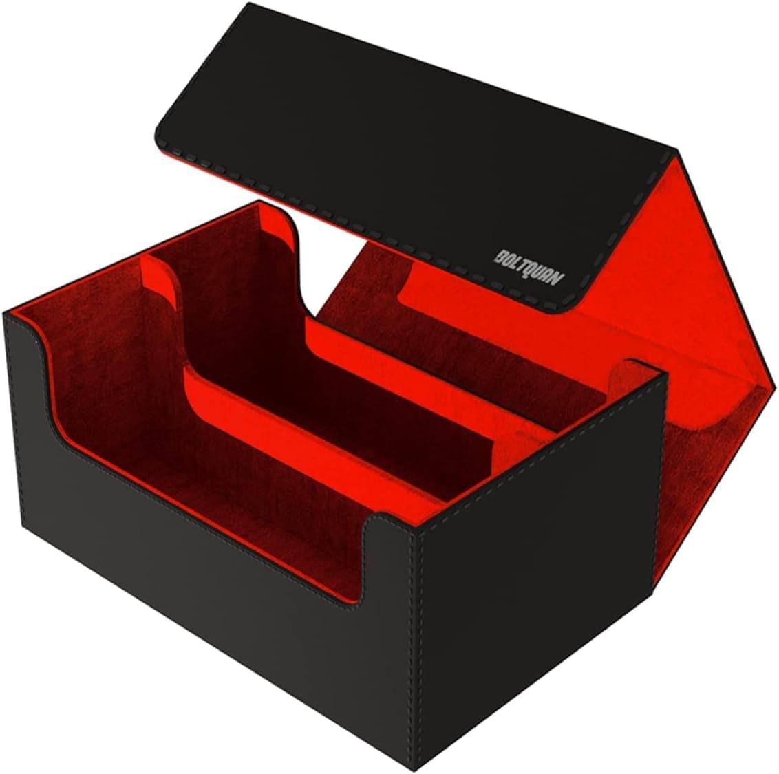 Boltquan Trading Card Game Case for MTG, Yugioh, Pokemon and TCG; Football and Baseball Trading Card Storage Box with Magnetic Closure - Fits 35pt Toploaders or 650+ Double-Sleeved Cards (Black-Red)