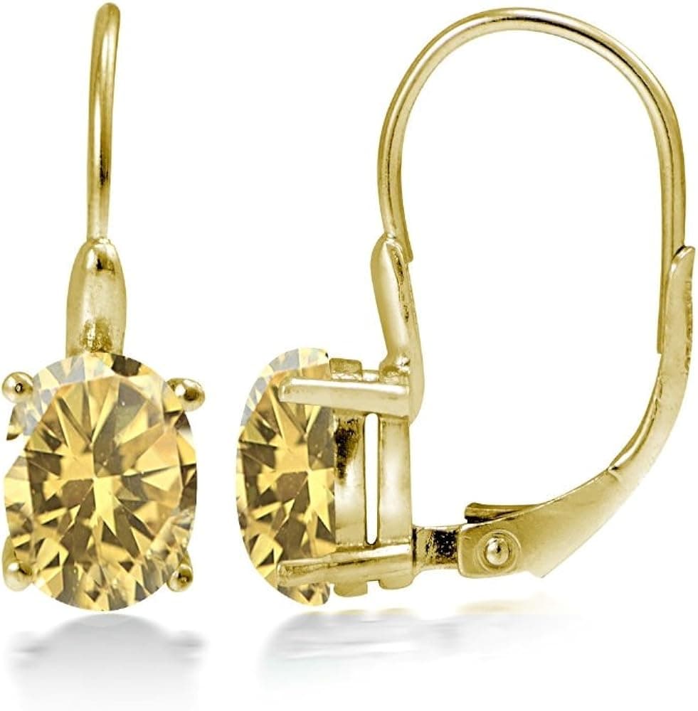 Yellow Gold Flashed Sterling Silver Genuine, Created and Simulated 8x6mm Oval Leverback Earrings