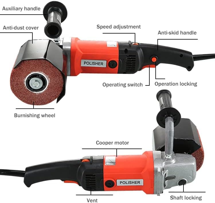 GUIYING ZHANG 1400W Metal Burnishing Polishing Machine,tainless Steel Polisher Handheld Sander Polisher Wheel,3 Polishing Wheels 110V