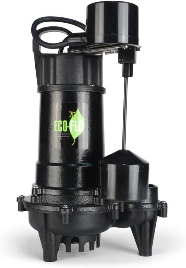 ECO-FLO PRODUCTS INCORPORATED ECO-FLO Products ECD33V Cast Iron Sump Pump with Vertical Switch, 1/3 HP, 3,300 GPH