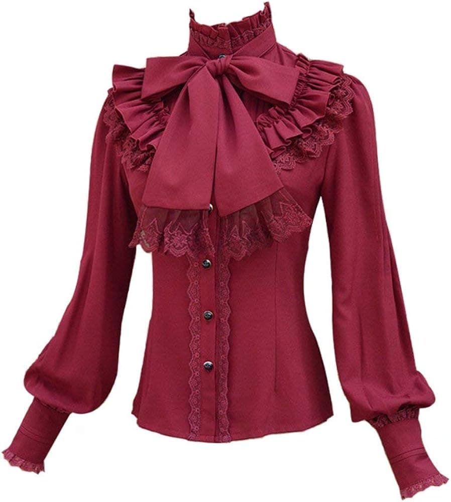 Smiling Angel Chiffon Ruffle Lace Bow Tie Vintage Gothic Lolita Casual Shirt Blouse