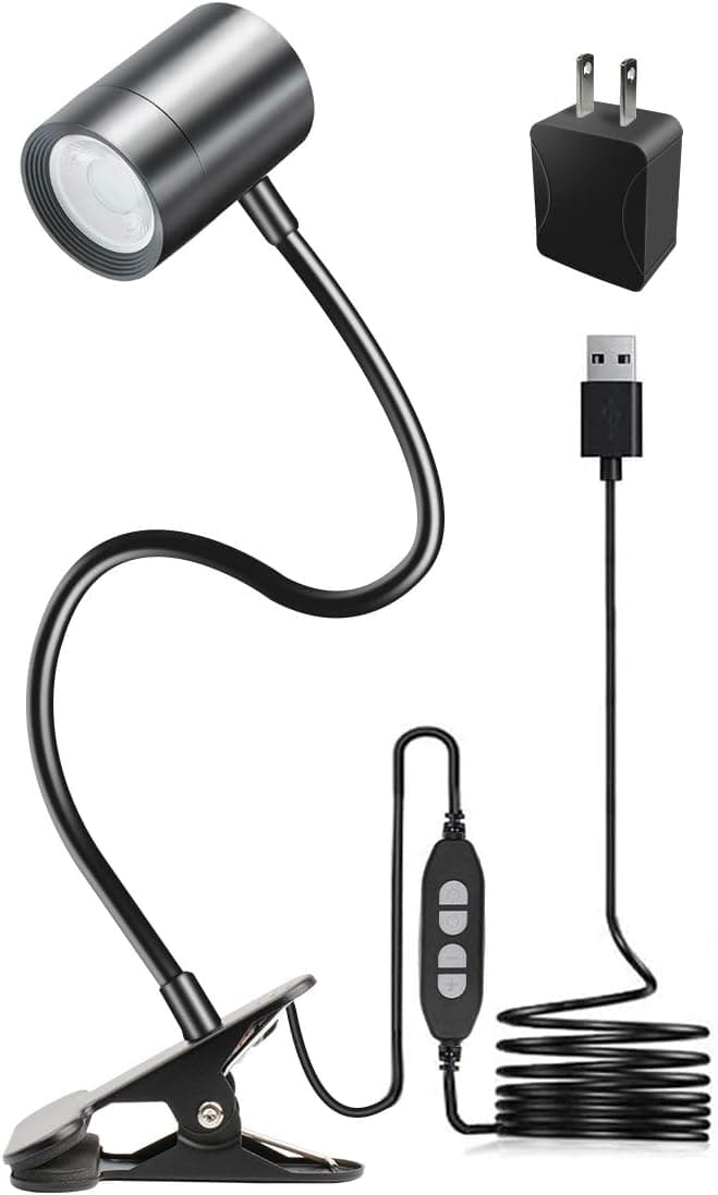 Clip on Reading Light, 3000K - 6500K Clamp Desk Lamp, 10-Levels Brightness LED Light, Eye Protect 360° Flexible Gooseneck Book Light for Desk Bedside Headboard (Black)