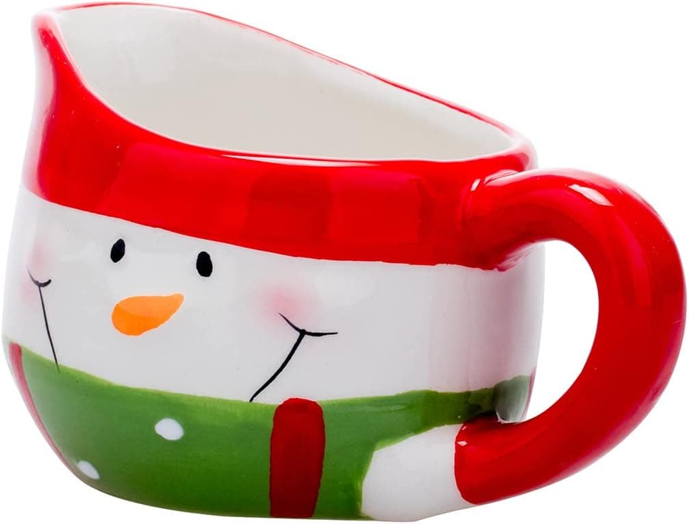 HPYNPES 9 Oz Christmas Gravy Boat White Fine Porcelain Saucier With Big Dripless Lip Spout For Gravy, Warming Sauces, Salad Dressings, Milk