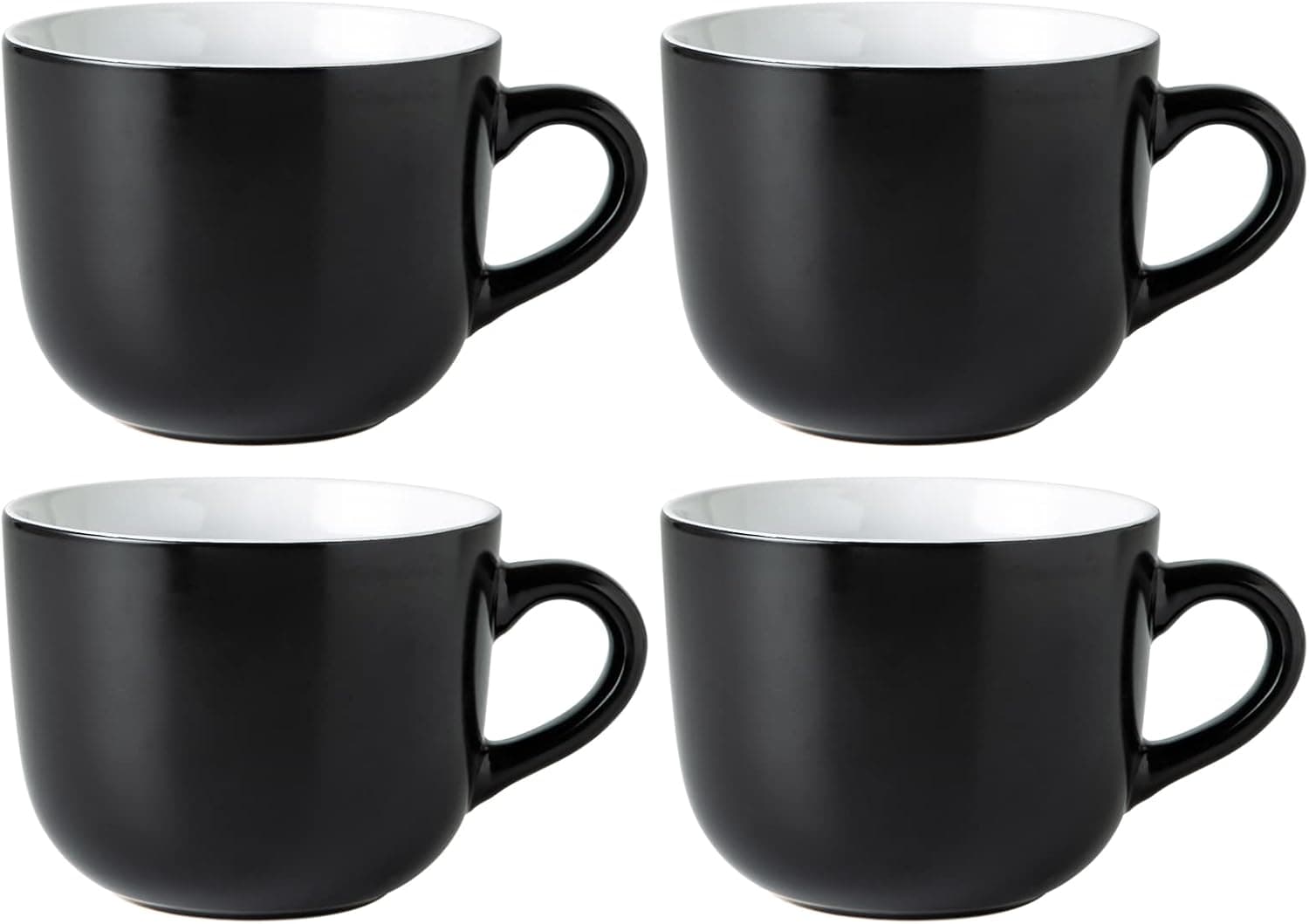 GBHOME Jumbo Soup Mugs with Handles, 24 Oz Large Coffee Mugs Set of 4, Ceramic Soup bowls for Coffee,Cereal,Snacks,Salad,Noodles etc Soup Cups,Microwave&Dishwasher safe,Matte Black-White Inside