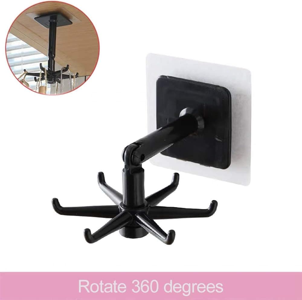 4 Pack 360° Rotatable Perforation-Free Sticky Hooks, Suitable for Kitchen Utensils, to Organize Storage Rooms, Bathrooms and Towel Racks（Two Black Two White）