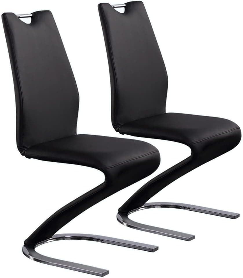 HIPIHOM Set of 2 Dining Chairs Mermaid,Modern Kitchen & Dining Room Chairs,Armless Upholstered Dining Chairs in Faux Leather Cushion Seat and Sturdy Metal Legs,Black