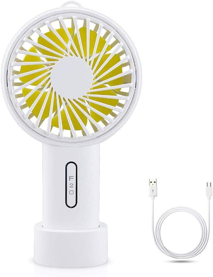 Happy-top Mini Handheld Fan, Personal Portable Necklace Desk Fan 3 Speeds USB Rechargeable Battery Operated Cooling Electric Table Fan with Lanyard for Home Office Room Outdoor Traveling (White)