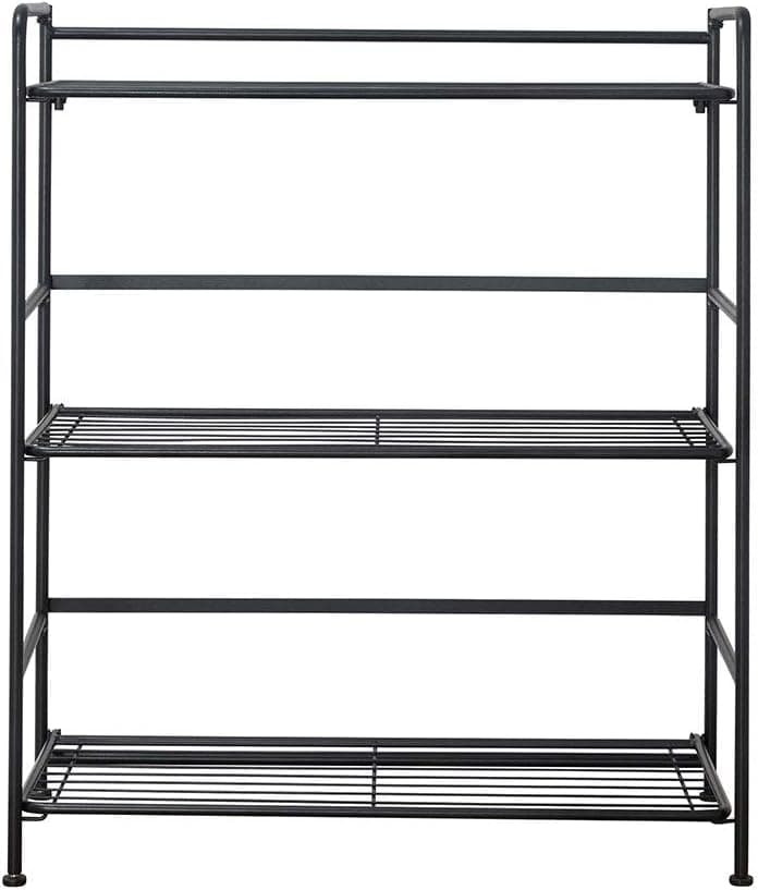 Flipshelf Folding Metal Bookcase-Small Space Solution-No Assembly-Home, Kitchen, Bathroom and Office Black, 3 Shelves, Wide