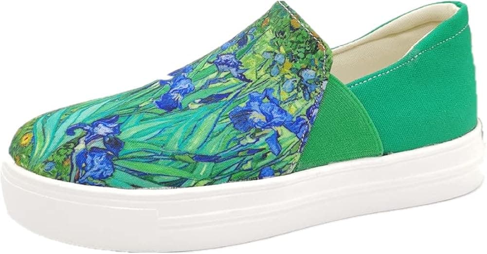 Women Athletic Floral Canvas Loafers Comfortable Running Casual Shoes Sport Skate Walking Sneakers Green