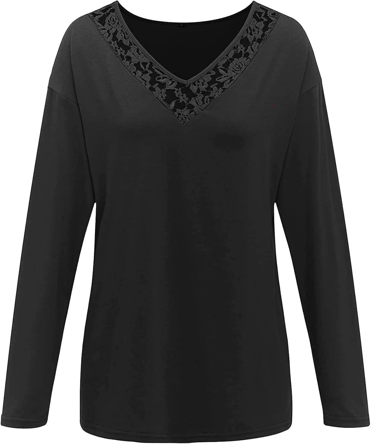 CALOER Womens Casual Sweatshirts Loose Long Sleeve V Neck Tshirts With Pocket Side Split Tunic Tops