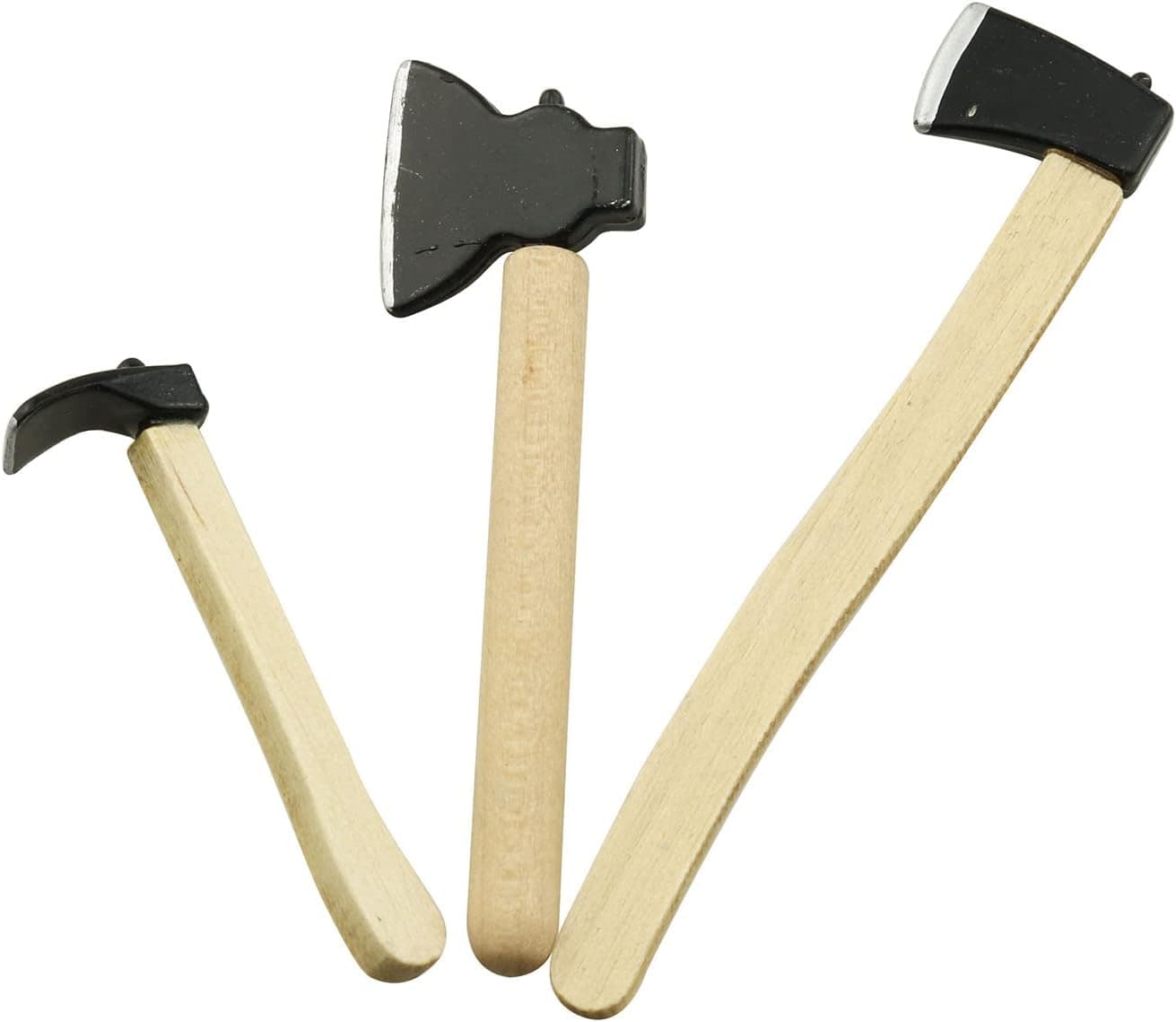 RLECS Mini Axe 3PCS Miniature Wooden Handle Metal Hatchet Prop Accessory for Dollhouse Fairy Garden Mini Chopper