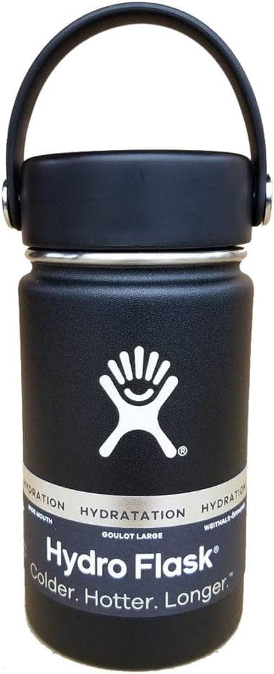 Hydro Flask 12 oz Wide Mouth Double Wall Vacuum Insulated Stainless Steel Leak Proof Sports Water Bottle, Wide Mouth with BPA Free Flex Cap, Black