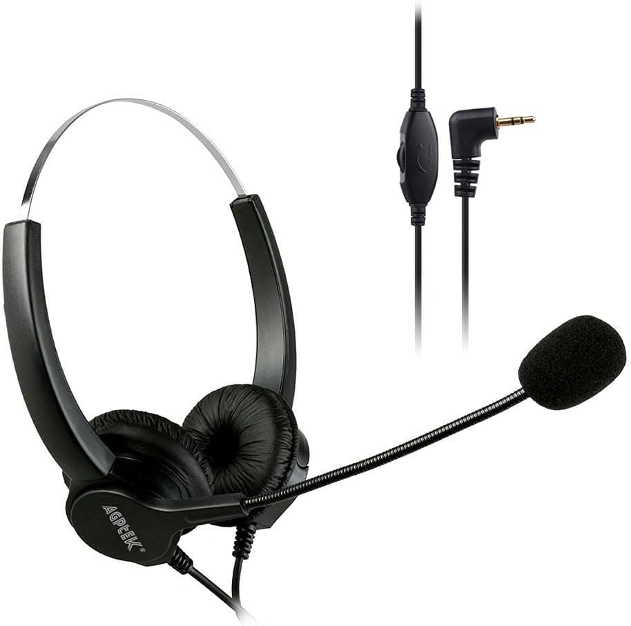 AGPTEK® 2.5mm Dual Ear Call Center Telephone Headphone, 6FT Noise Cancelling Binaural Headset, with Boom-Style Mic for Most Cordless Phones