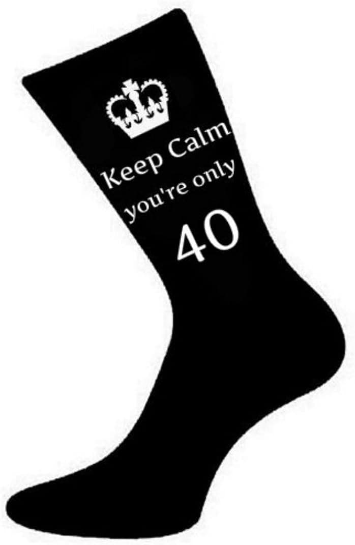Mens Keep Calm You're Only 40 Black Socks 40th Birthday, Black, US Size 6-13