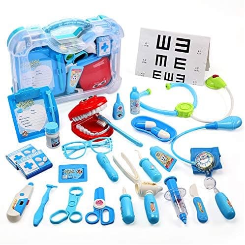 CUTE STONE Toy Medical Kit, Kids Pretend Play Dentist Doctor Kit with Electronic Stethoscope Toy and Carrying Case, Role Play Educational Toy Doctor Playset for Toddler Boys and Girls