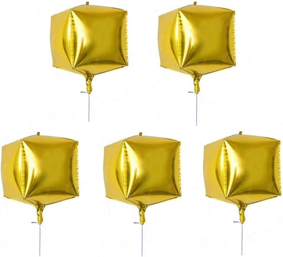 5 Pcs Cube Foil Balloons 24 Inches Square Shaped Aluminum Foil Balloon for Wedding Marriage Birthday Party Decor Supplies(Gold)