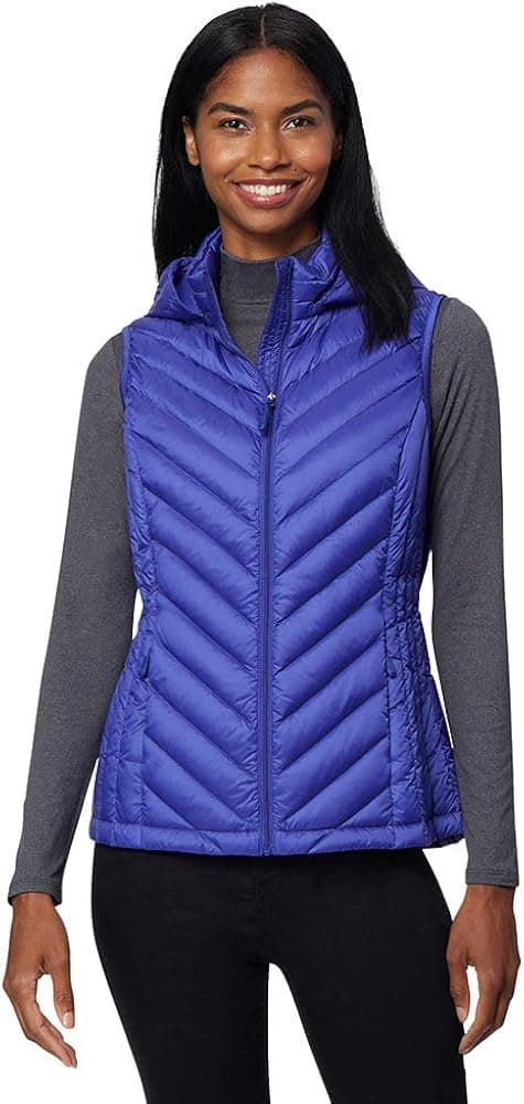 32 DEGREES Women's Lightweight Water-Resistant Short Hooded Packable Down Vest