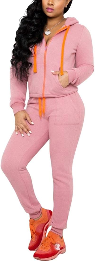 Ninsruc Two Piece Outfits For Women Jogging Suits Workout Pants Sets Casual Long Sleeve Sweatsuit Tracksuit Matching Clothing Pink XL