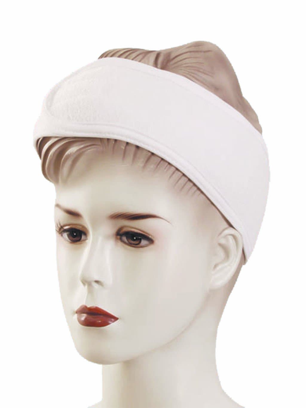 MOXVIN Spa Facial Headband Hair Wrap - Makeup Headbands for Women - Stretchable Washable Hair Band for Face - Wrap Head Terry Cloth Adjustable Towel - 3 Pieces - White, Black, Pink