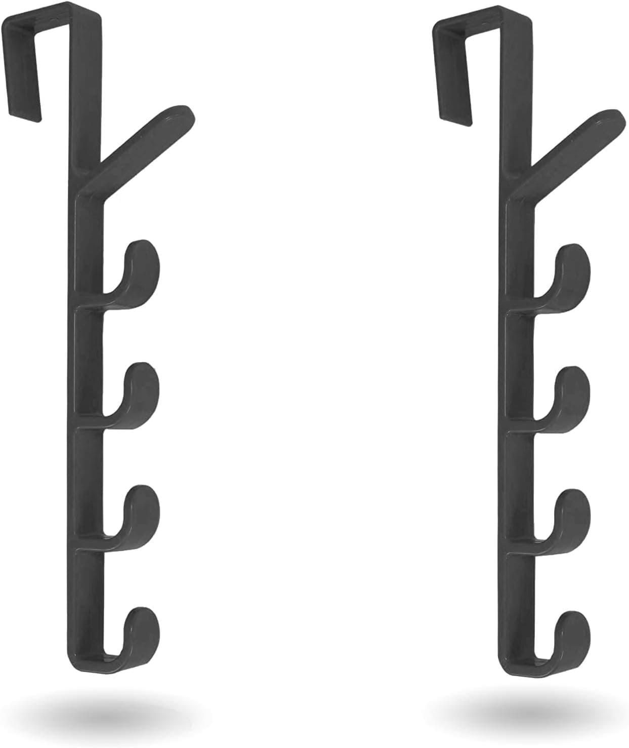 Mighty Tidy Home] 2-Pack Over The Door Hook Hanger | 5-Hook Heavy-Duty Organizer Rack for Coats, Hats, Robes, Shirts, Belts, Bags, Towels, Closet and Bathroom (2-Pack in Black)