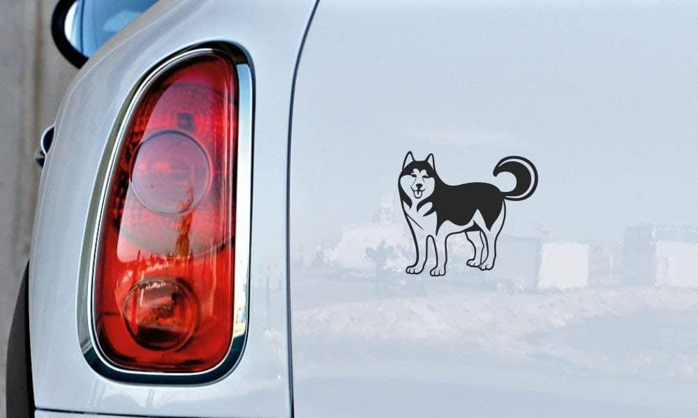 Dog Siberian Husky Version 1 Car Vinyl Sticker Decal Bumper Sticker for Auto Cars Trucks Windshield Custom Walls Windows Ipad MacBook Laptop Home and More Black Color