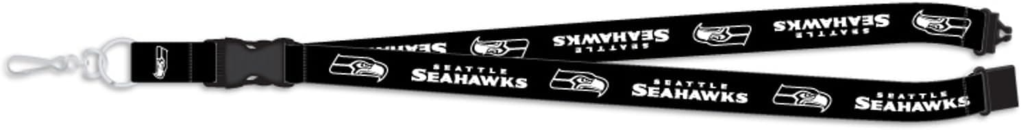 Pro Specialties Group Seahawks Blackout Design Deluxe 2-Sided Lanyard Breakaway Keychain Football