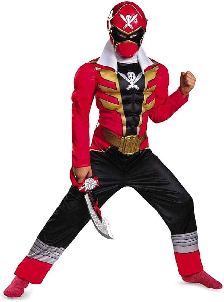 Disguise Saban Super MegaForce Power Rangers Red Ranger Classic Muscle Boys Costume, Large/10-12