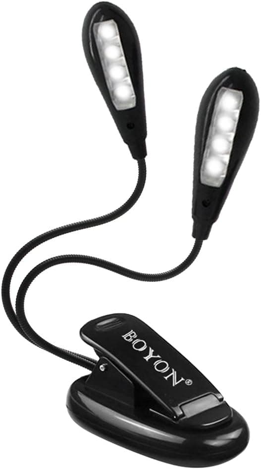 BOYON Book Light,8 LED Clip Reading Lamp, Brightest Music Stand Light,Computer Keyboard Light (USB Cable,Charger,Eye Care, Rechargeable,Long Lasting)
