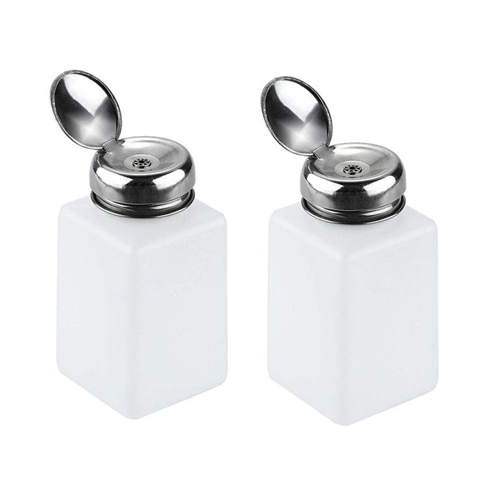 2Pcs 200ml Nail Polish Remover Bottles Pump Dispenser Bottle Alcohol Liquid Press Pumping Dispenser Empty Bottle for Nail Polish and Makeup Remover (Square)