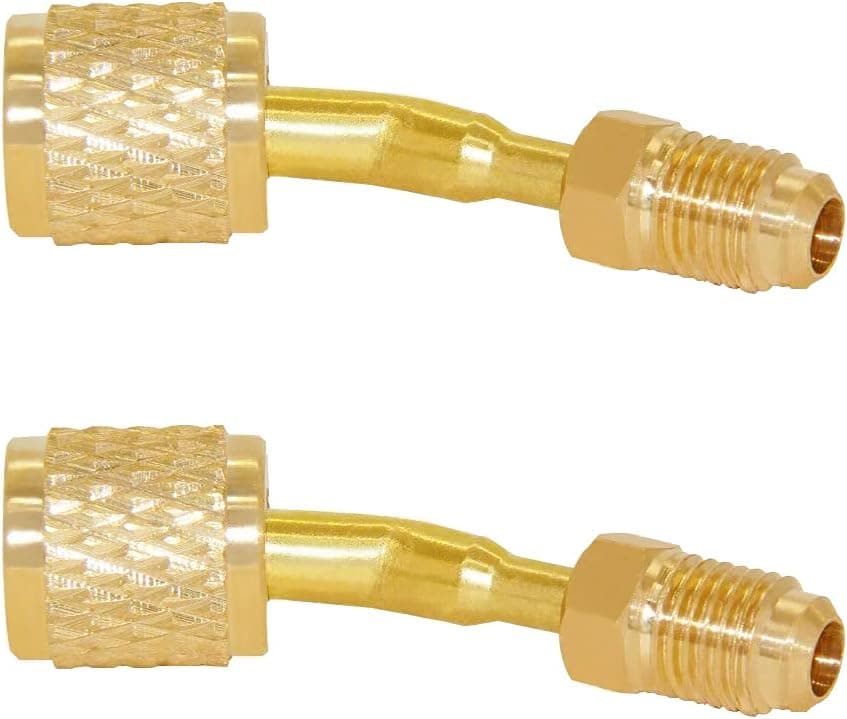 Joywayus 2Pcs 1/4" SAE Male 5/16" SAE Female Swivel Port Elbow Adapter for R410A Mini Split HVAC System Brass Fitting