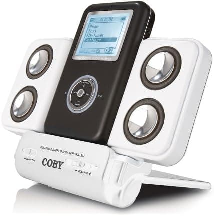 Coby Compact Folding Portable Stereo Speaker System for iPod and MP3 Players (White) (Discontinued by Manufacturer)