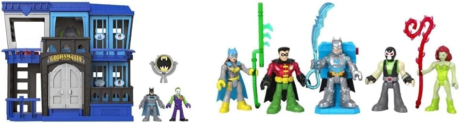 DC Super Friends Fisher-Price Imaginext, Gotham City Jail Recharged, Prison playset with Batman & Fisher-Price Imaginext Batman Battle Multipack Figure Set of 5 Characters