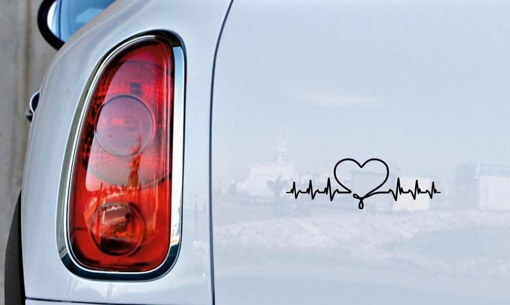 Heart on Heartbeat Cardiac Monitor Version 1 Car Vinyl Sticker Decal Bumper Sticker for Auto Cars Trucks Windshield Custom Walls Windows Ipad MacBook Laptop and More (Black)