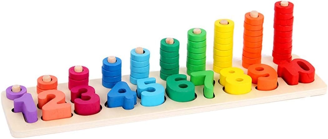 KangRuiZhe Montessori Wood Blocks Sorting Puzzle Sorter Stacker Math Intelligence Peg Number Boards for Baby Toddler Preschool Kids …