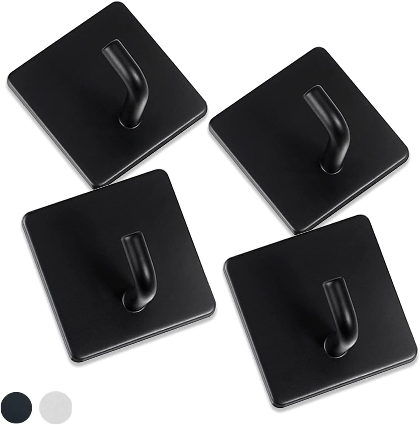 JIQGOZBAN Adhesive Hooks 4 Packs, No Drill Heavy Duty Sticky Wall Hooks Stainless Steel No Rust for Home Entryway Hanging Clothes, Bathroom Towels Hangers, Kitchen Utensils Holders (Matte Black)