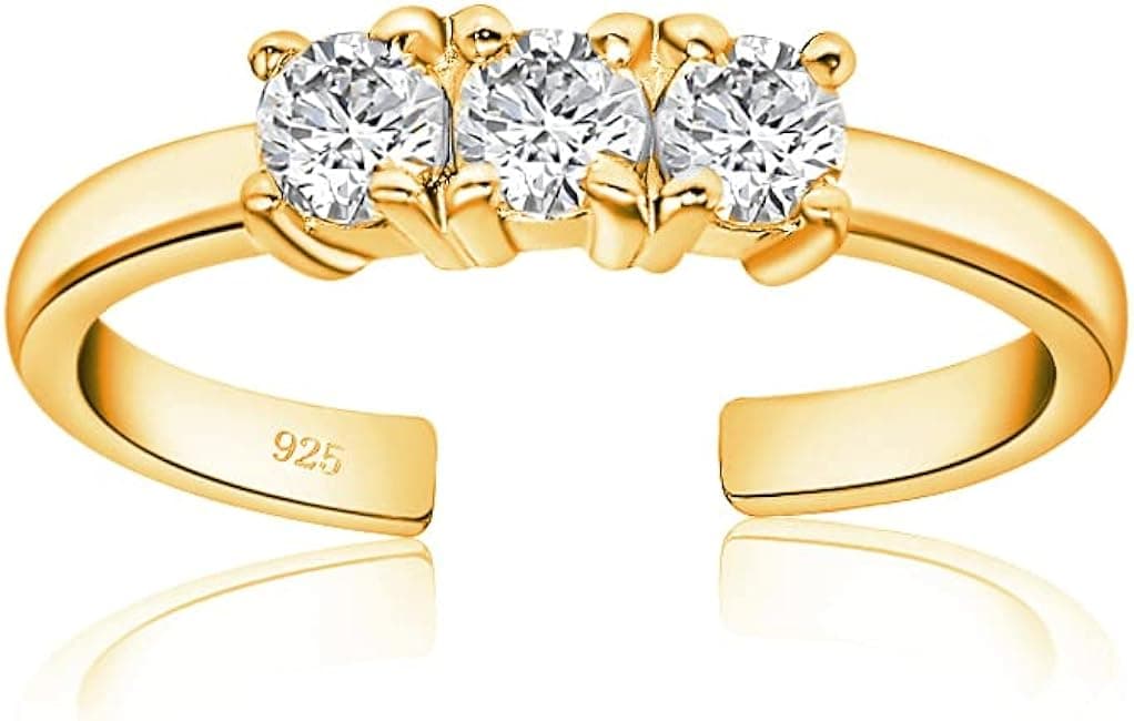 Hoops & Loops 925 Sterling Silver Cubic Zirconia Three Stone Toe Ring for Women and Teen Girls