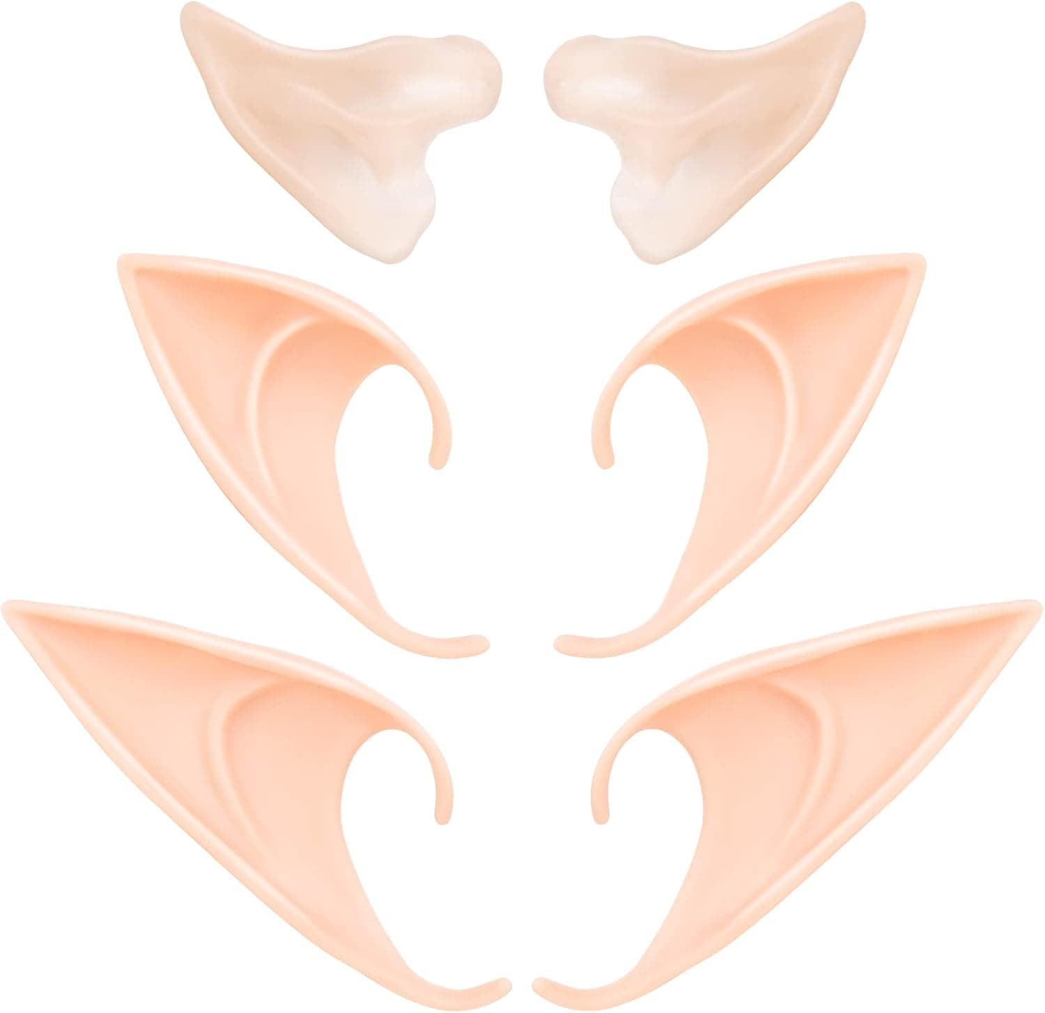 Elf Ears Cosplay Masquerade Accessories - Fairy Pixie Soft Pointed Tips Anime Party Dress Up Costume for Halloween Christmas Party(3 Pairs)