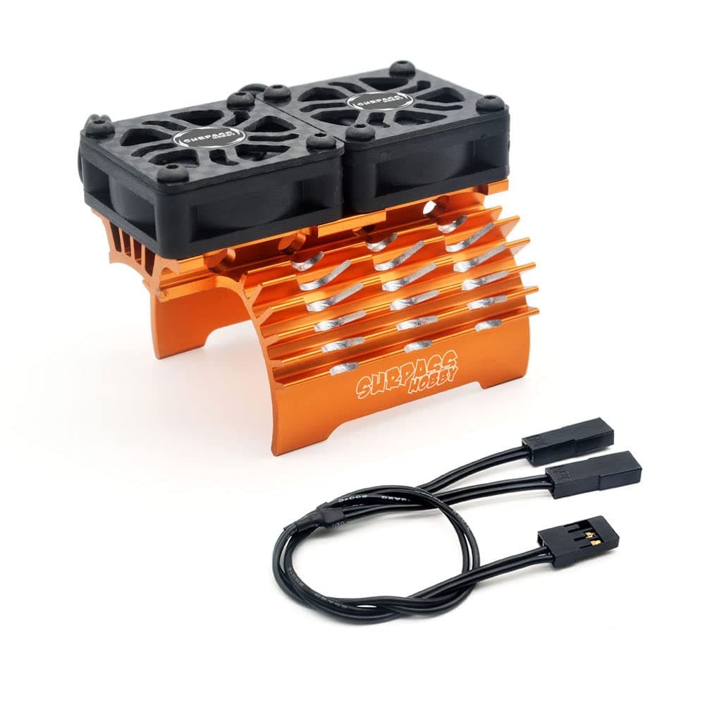 RC Cooling Fans Jrelecs Twin 30mm RC Car Motor Fan with Metal Heatsink 4068 4274 Brushless Motor Heatsink for 1/8 1/10 RC Car 40mm 42mm Brushless Motor (Orange)