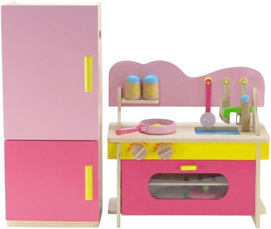 Emily Rose 18 Inch Doll Furniture Accessories Kitchen Oven/Stove/Sink and Refrigerator Gift Set for Kids Toddlers - Over 20 Wooden Play Food Accessories | Fits 14"-18" Dolls |