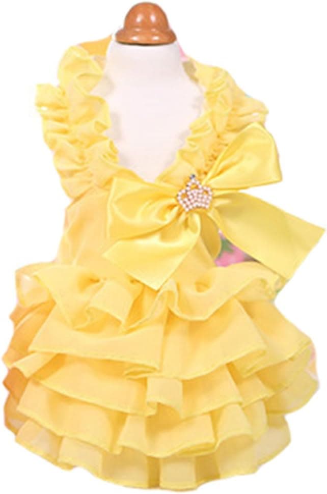 MaruPet Fashion Sweet Puppy Dog Love Printed Princess Skirt Pet Dog Pleated Camisole Tutu Dress Yellow M