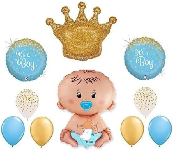 DalvayDelights Welcome Little Prince Royal It's a Boy Confetti Print Baby Shower 10 Piece Mylar & Latex Balloons Set