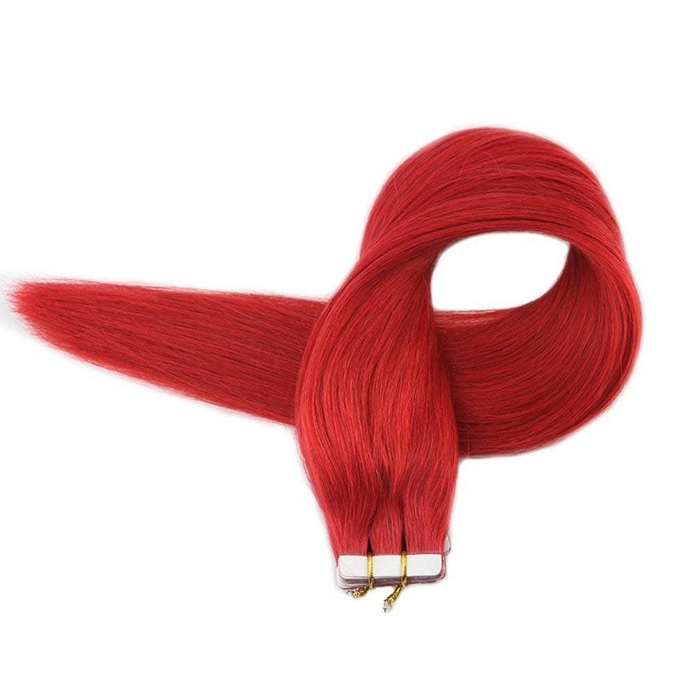 [Promotion] Full Shine Brazilian Remy Tape In Hair Extensions Human Hair Color #Red Human Hair Extensions 25Grams Used For Cosplay Highlight Hair Style Silky Straight 20 Inch Fasion Color