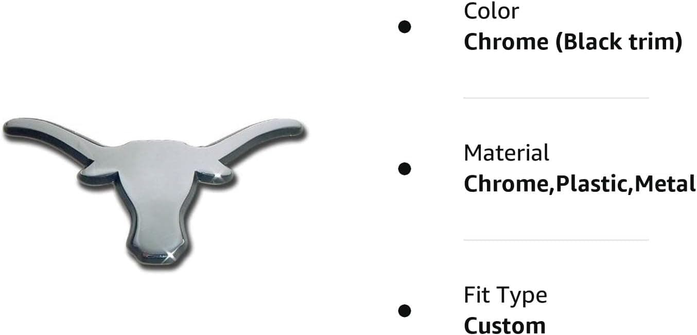 Texas UT Longhorns Auto Metal Emblem (Chrome (Black Trim))