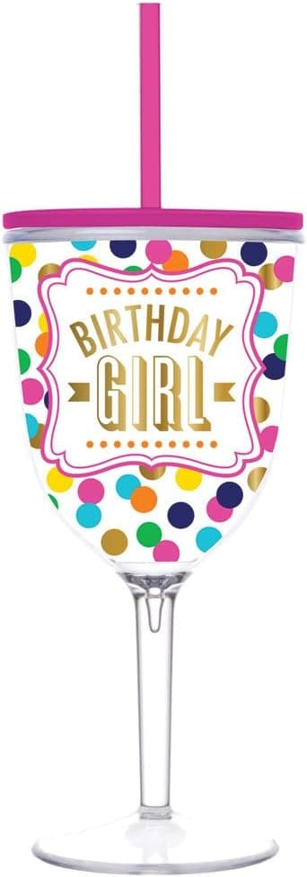 Slant 13 oz Birthday Girl Wine with Lid & Straw