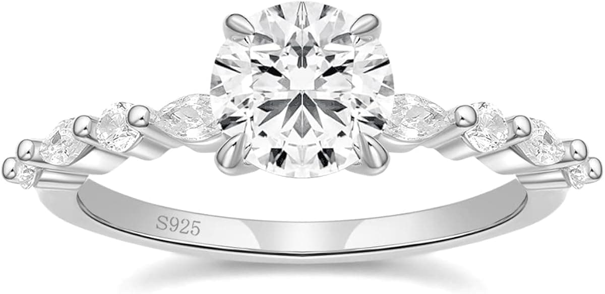 POMODA 1.5 CT Moissanite Engagement Rings For Women 925 Sterling Silver Rings Round Cut Promise Wedding Rings Stunning Wedding Bands for Women Size 4-10
