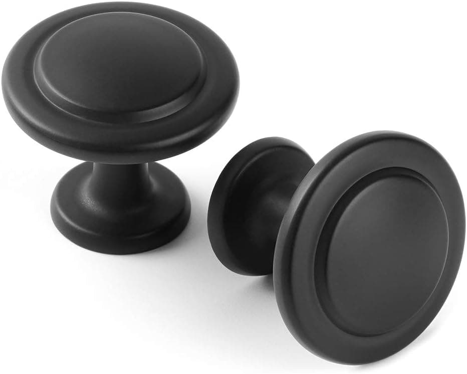 KOOFIZO Stepped Round Cabinet Knob - Black Pull Handle (Dia.31mm / 1.2 Inch), 10-Pack for Kitchen Cupboard Door, Bedroom Dresser Drawer, Bathroom Wardrobe Hardware