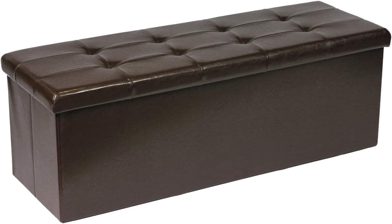 Generate PINPLUS Folding Storage Ottoman Bench with Tray,Faux Leather Long Storage Chest Footrest Seat Brown (43.3'' Lx15 Wx15 H)