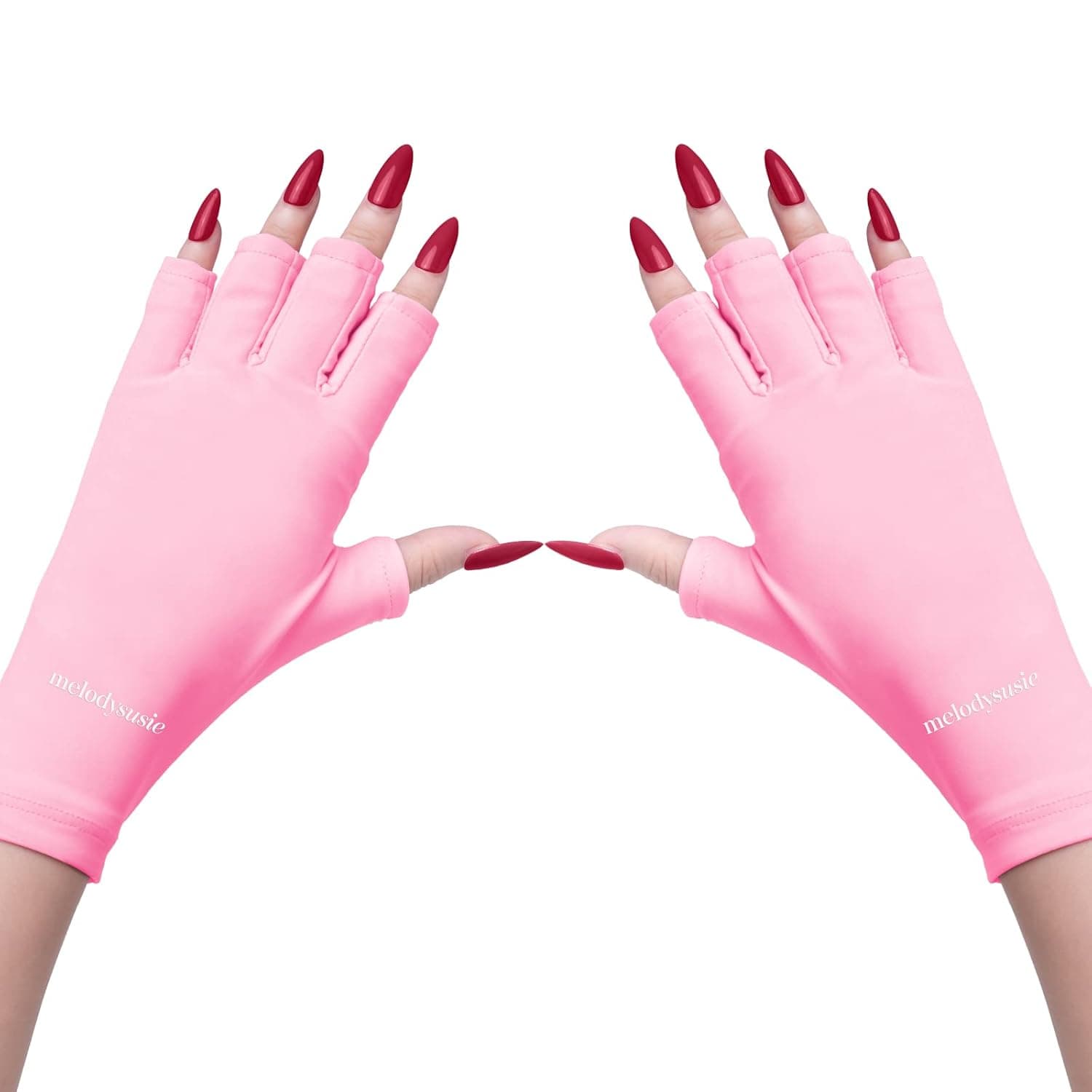 MelodySusie UV Gloves for Gel Nail Lamp, Professional UPF50+ UV Protection Gloves for Manicures, Nail Art Skin Care Fingerless Anti UV Glove Protect Hands from UV Harm (Pink)